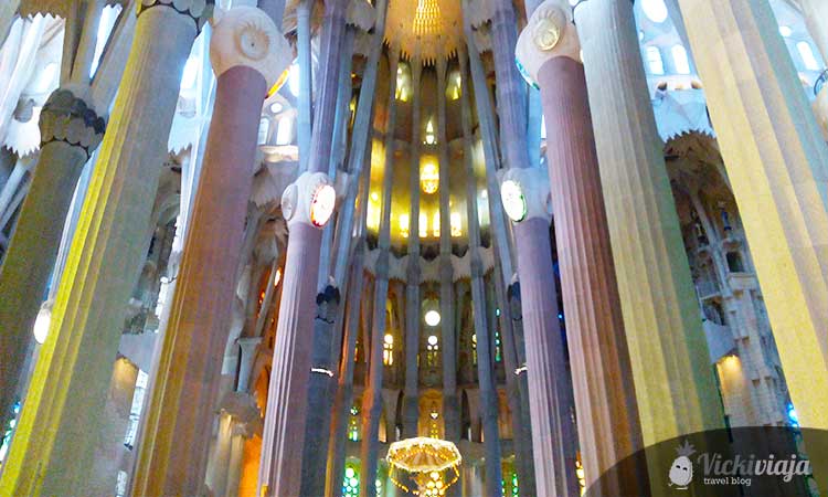 Inside of the sagrada Familia, Basilica in Barcelona, colums