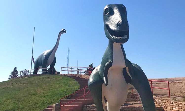 Rapid City, South Dakota, Dinosaur Statue, US with kids