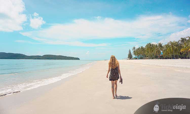 Langkawi, island, beach, blue sky, girl walking on the beach