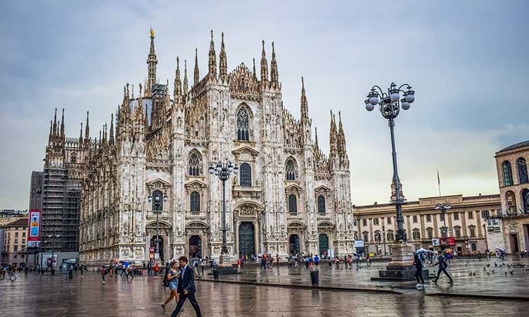Cathedral of Milan, italy during rain