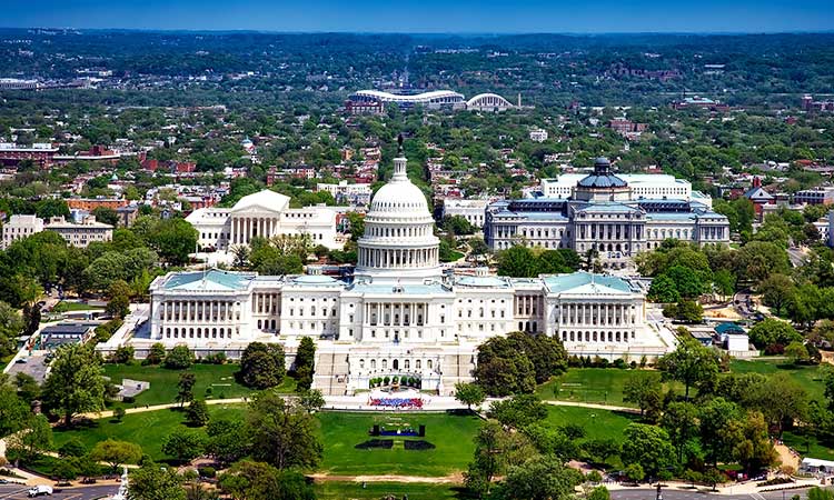 The United States Capitol in Washington DC from above