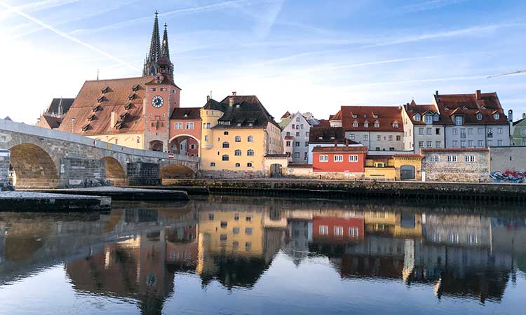 Regensburg, Bavaria, reflection in the water