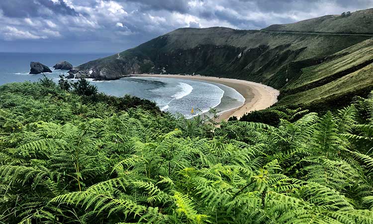 Playa Torimbia mit grüner Vegetation