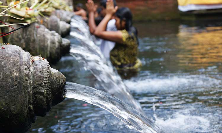 Pura Tirta Empul Water temple in Bali, water fountain
