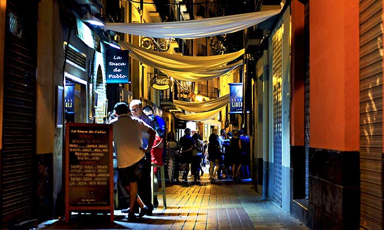 bar street in Zaragossa, night life in Spain